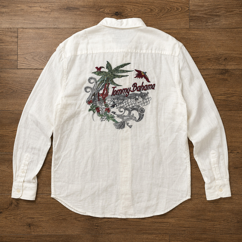 Tommy Bahama Mens XLT 100% Linen Embroidered Back Button Down Shirt White NWOT - Picture 5 of 12